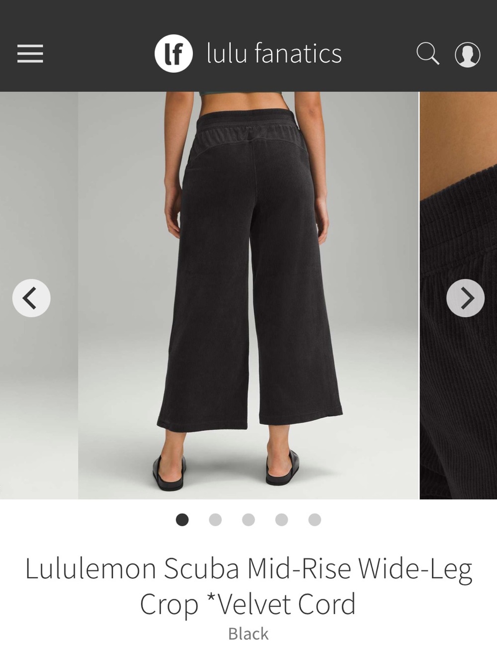 lululemon athletica Black Scuba Mid-Rise Wide-Leg Crop size 6